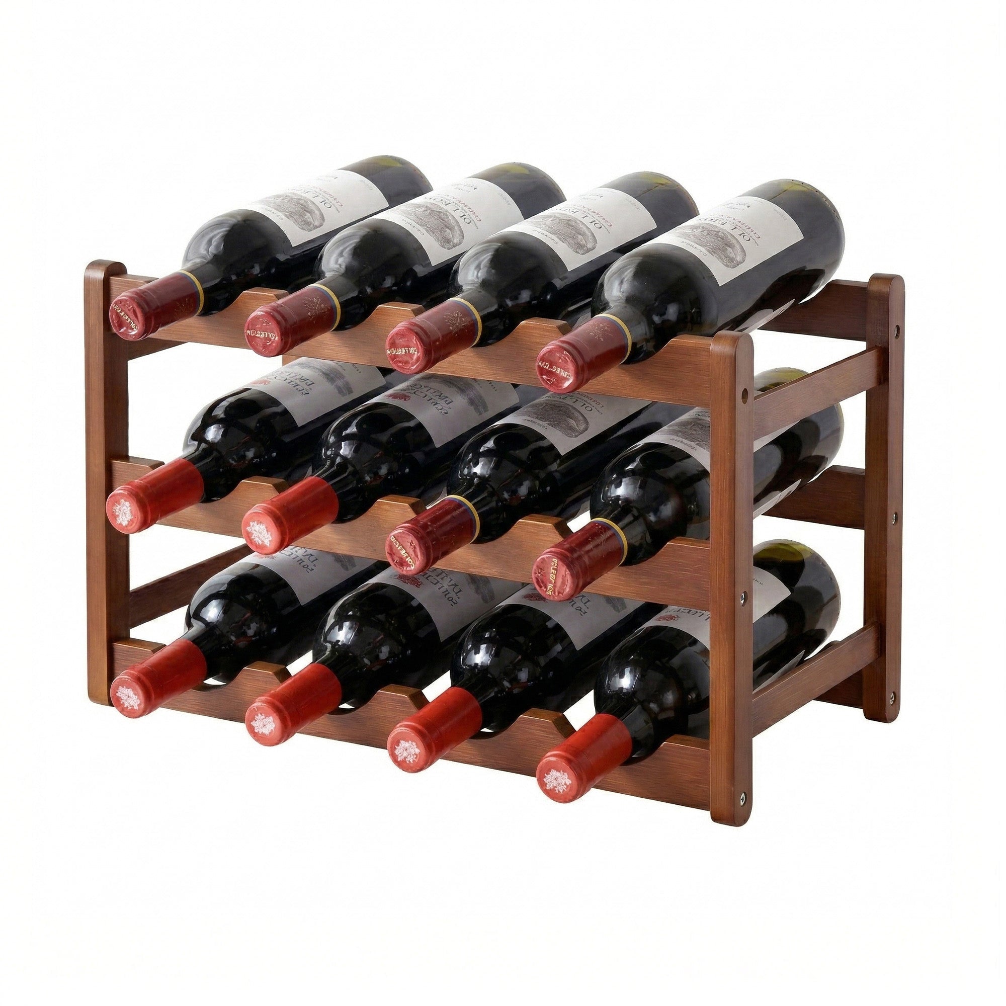 Bamboo Wine Rack 3 - Tier Display Storage Organizer 12 Bottle Walnut - Furniture > Dining > Wine Racks - Rivercity House & Home Co. (ABN 18 642 972 209) - Affordable Modern Furniture Australia