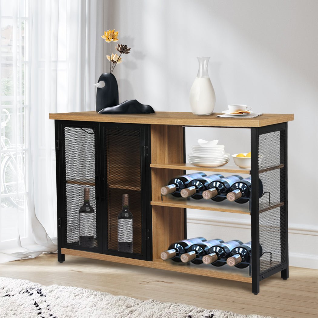 Bar Cabinet Buffet Sideboard with Wine Rack - Oak and Black - Rivercity House & Home Co. (ABN 18 642 972 209) - Affordable Modern Furniture Australia