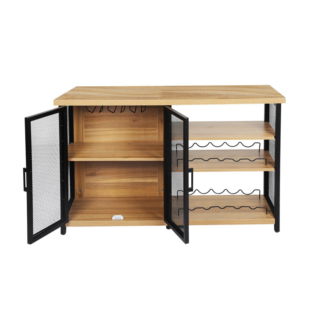 Bar Cabinet Buffet Sideboard with Wine Rack - Oak and Black - Rivercity House & Home Co. (ABN 18 642 972 209) - Affordable Modern Furniture Australia