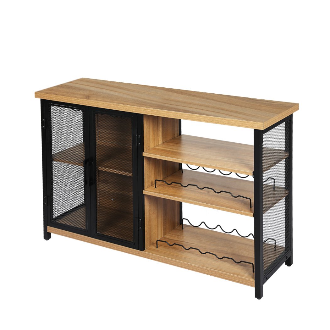 Bar Cabinet Buffet Sideboard with Wine Rack - Oak and Black - Rivercity House & Home Co. (ABN 18 642 972 209) - Affordable Modern Furniture Australia