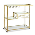 Bar Cart Serving Trolley with Wine Rack and Glass Holder 102cm - Gold