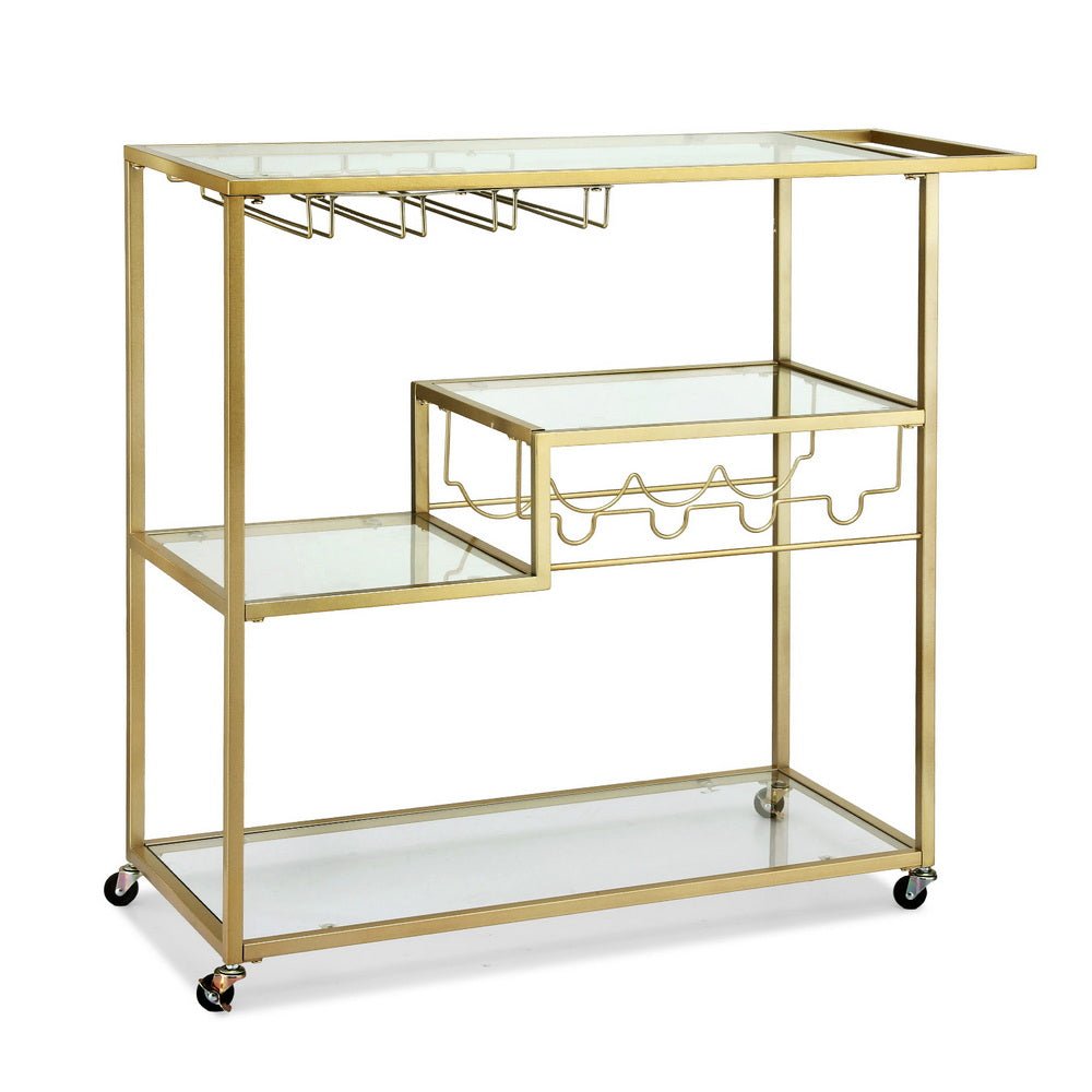 Bar Cart Drink Trolley Serving Cocktail Wine Rack Glass Holder 102cm Gold - Furniture > Dining > Kitchen & Dining Trolleys - Rivercity House & Home Co. (ABN 18 642 972 209) - Affordable Modern Furniture Australia