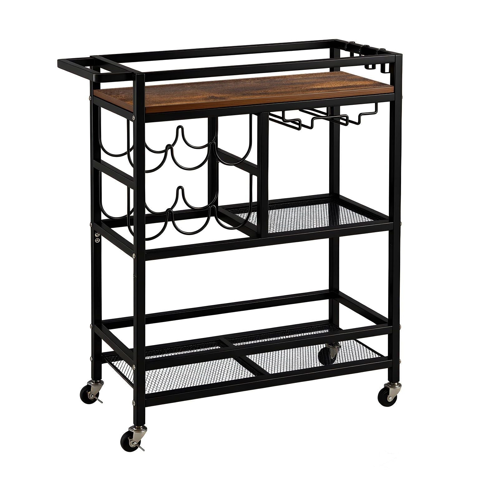 Bar Cart Drinks Trolley Serving Wine Rack Glass Holder 3 Hooks 72cm Black - Furniture > Dining > Kitchen & Dining Trolleys - Rivercity House & Home Co. (ABN 18 642 972 209) - Affordable Modern Furniture Australia