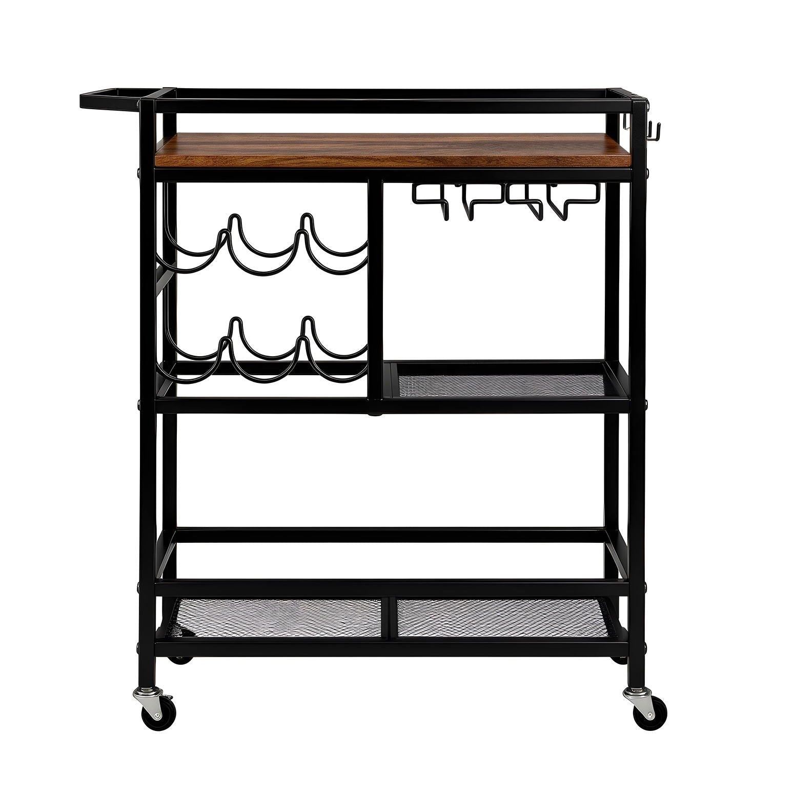 Bar Cart Drinks Trolley Serving Wine Rack Glass Holder 3 Hooks 72cm Black - Furniture > Dining > Kitchen & Dining Trolleys - Rivercity House & Home Co. (ABN 18 642 972 209) - Affordable Modern Furniture Australia