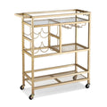 Bar Cart Serving Trolley with Wine Rack, Glass Holder & 3 Hooks 72cm - Gold