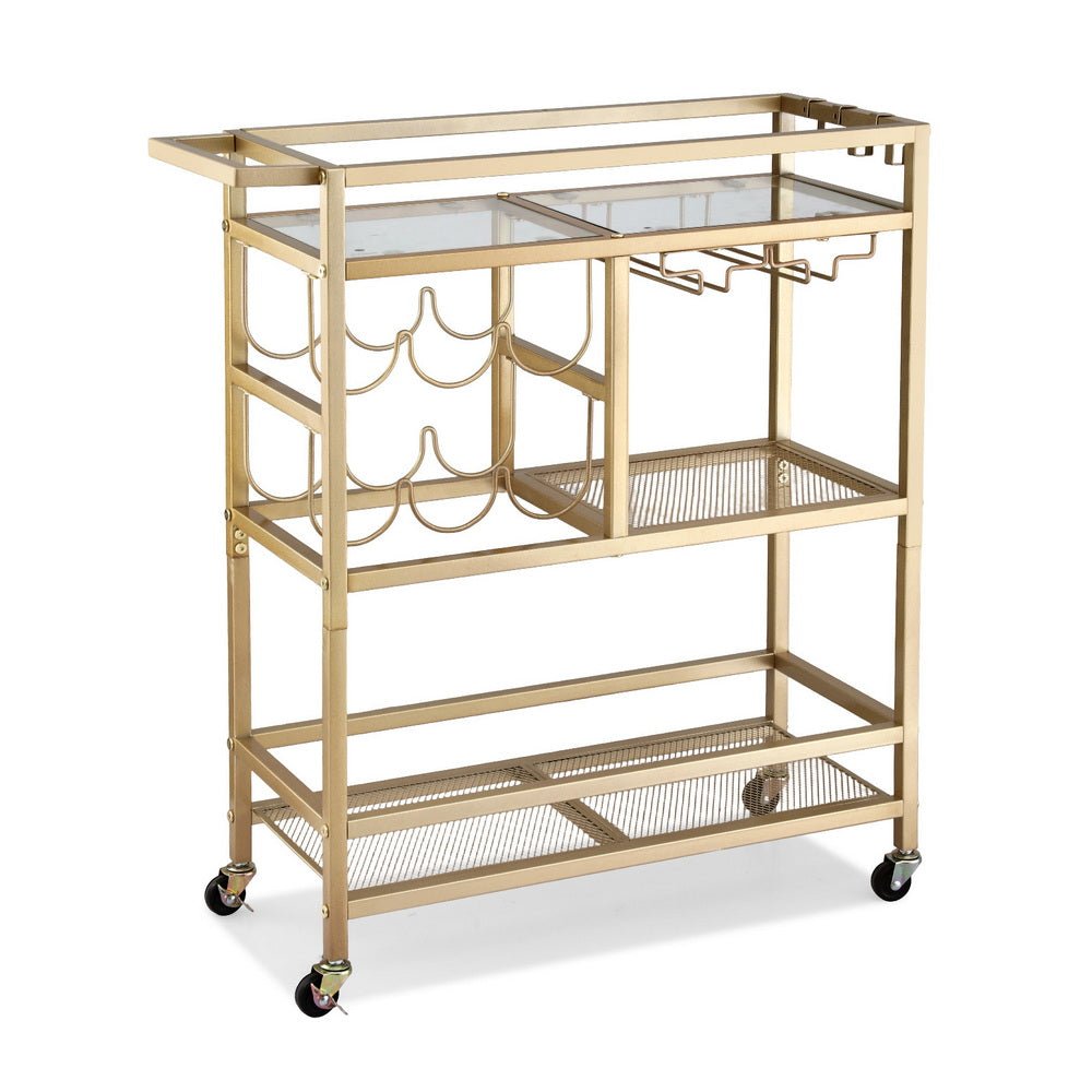 Bar Cart Drinks Trolley Serving Wine Rack Glass Holder 3 Hooks 72cm Gold - Furniture > Dining > Kitchen & Dining Trolleys - Rivercity House & Home Co. (ABN 18 642 972 209) - Affordable Modern Furniture Australia