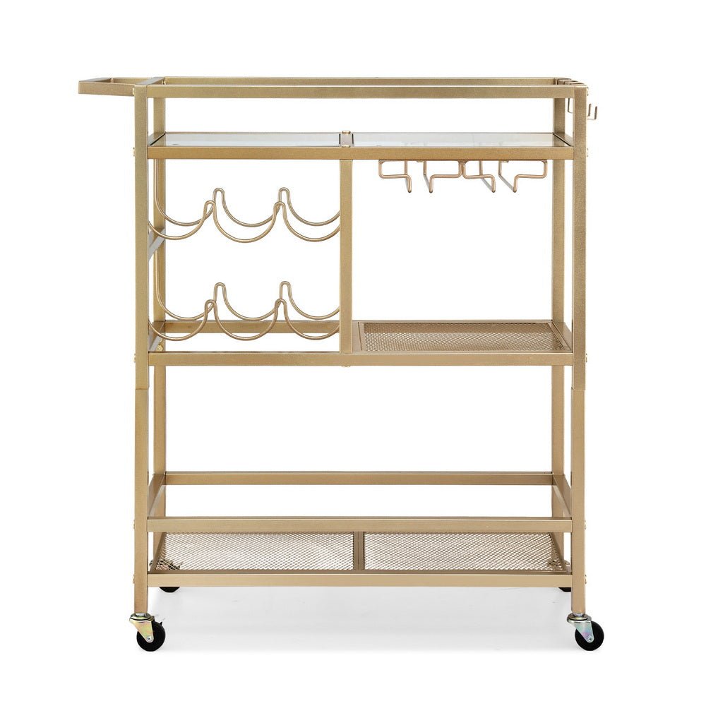 Bar Cart Drinks Trolley Serving Wine Rack Glass Holder 3 Hooks 72cm Gold - Furniture > Dining > Kitchen & Dining Trolleys - Rivercity House & Home Co. (ABN 18 642 972 209) - Affordable Modern Furniture Australia