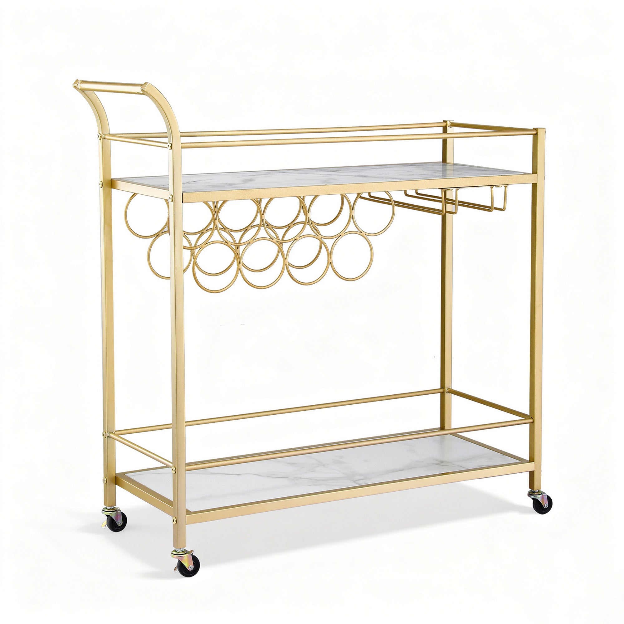 Bar Cart Drinks Trolley Serving Wine Rack Glass Holder Marble 85cm Gold - Furniture > Dining > Kitchen & Dining Trolleys - Rivercity House & Home Co. (ABN 18 642 972 209) - Affordable Modern Furniture Australia