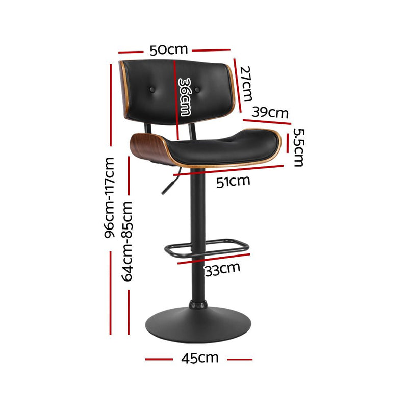 Bar Stool Gas Lift Wooden PU Leather - Black and Wood - Rivercity House & Home Co. (ABN 18 642 972 209) - Affordable Modern Furniture Australia