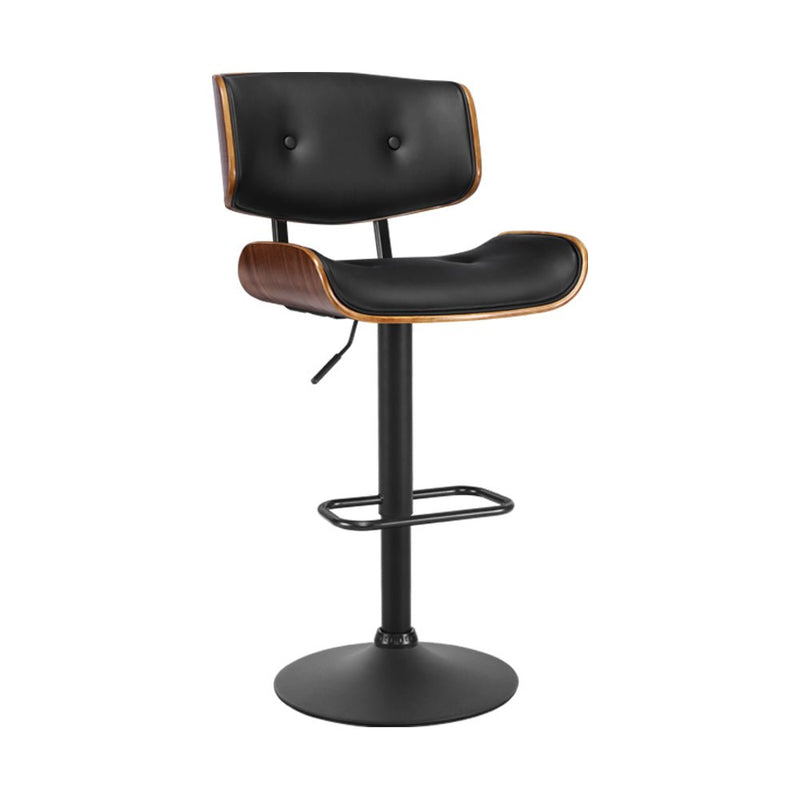 Bar Stool Gas Lift Wooden PU Leather - Black and Wood - Rivercity House & Home Co. (ABN 18 642 972 209) - Affordable Modern Furniture Australia