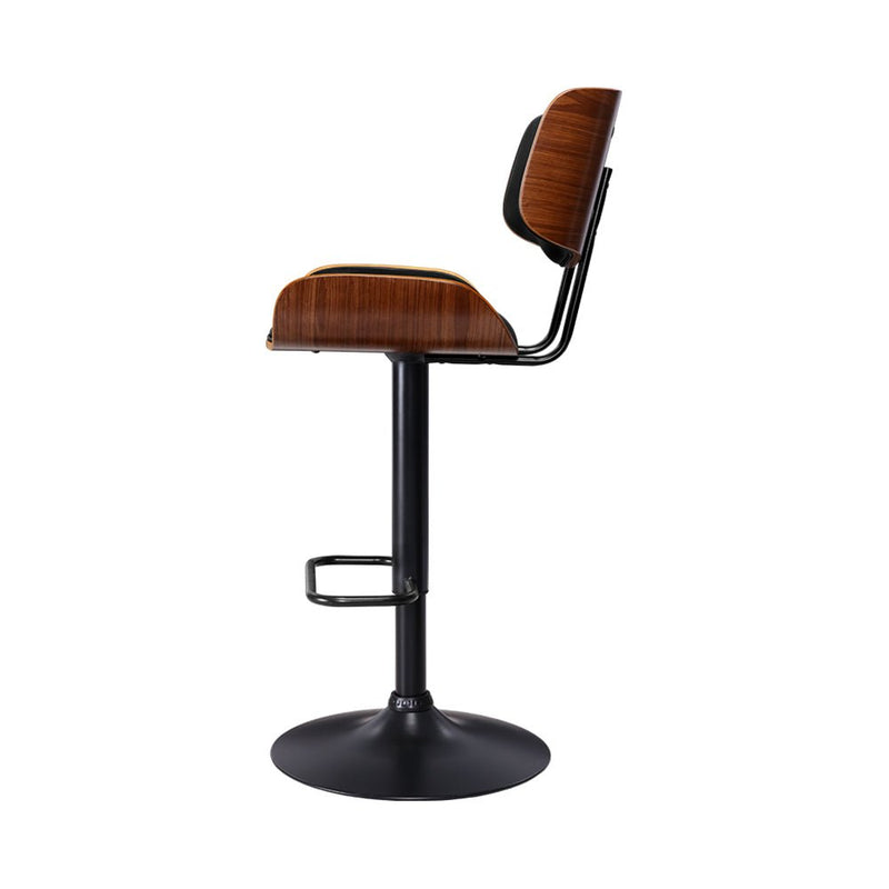 Bar Stool Gas Lift Wooden PU Leather - Black and Wood - Rivercity House & Home Co. (ABN 18 642 972 209) - Affordable Modern Furniture Australia