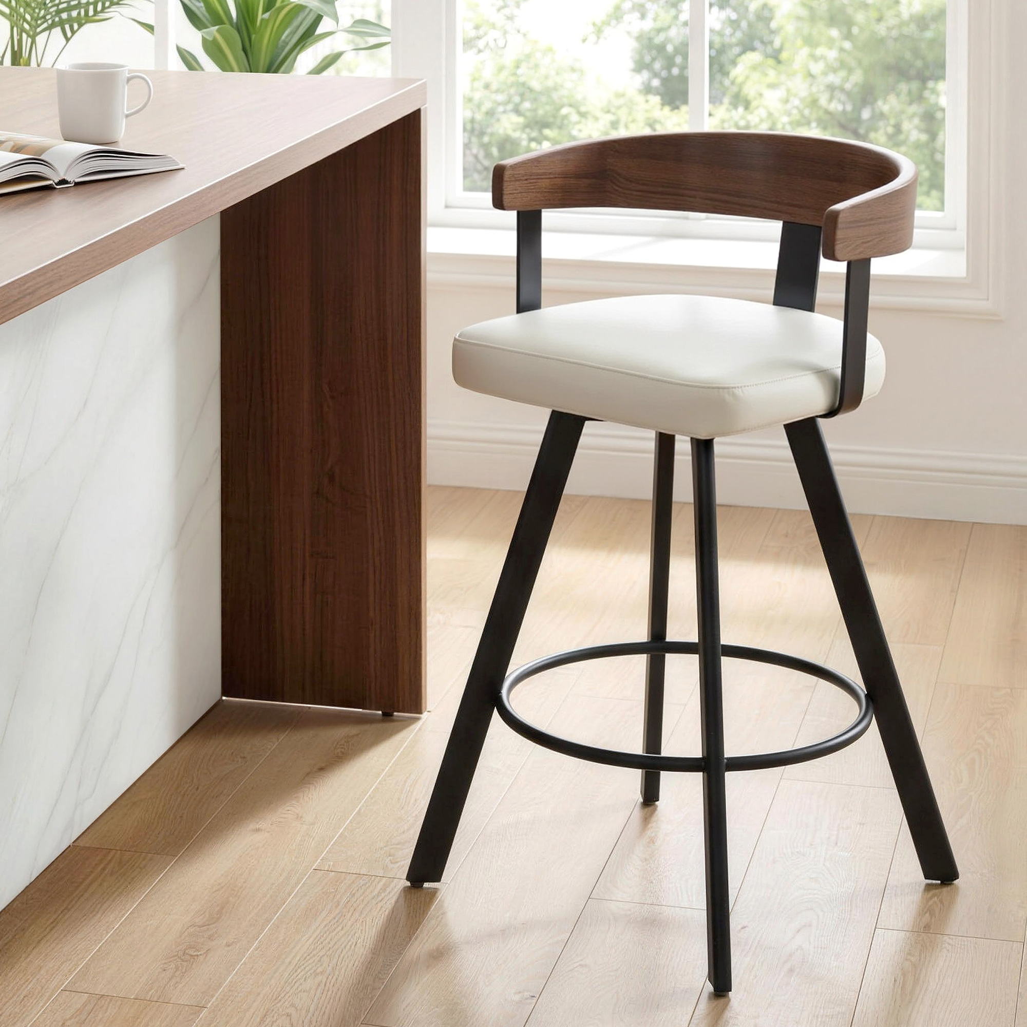Bar Stool Swivel Metal Legs Kitchen Chair Bentwood Counter Leather White - Furniture > Bar Stools & Chairs > Table & Bar Stools - Rivercity House & Home Co. (ABN 18 642 972 209) - Affordable Modern Furniture Australia