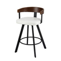 Bar Stool Swivel Bentwood Backrest Leather Seat with Metal Legs - White
