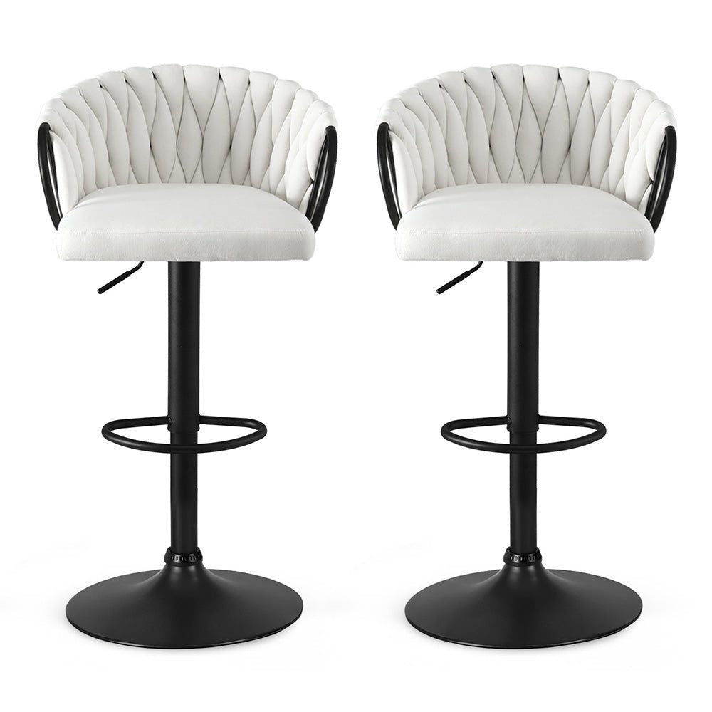 Bar Stool x2 Kitchen Dining Chair Counter Gaslift Woven Velvet Ivory - Furniture > Bar Stools & Chairs > Table & Bar Stools - Rivercity House & Home Co. (ABN 18 642 972 209) - Affordable Modern Furniture Australia