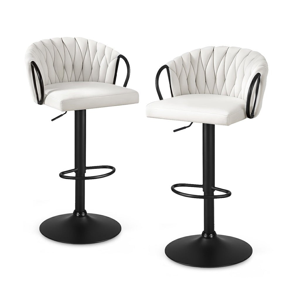 Bar Stool x2 Kitchen Dining Chair Counter Gaslift Woven Velvet Ivory - Furniture > Bar Stools & Chairs > Table & Bar Stools - Rivercity House & Home Co. (ABN 18 642 972 209) - Affordable Modern Furniture Australia