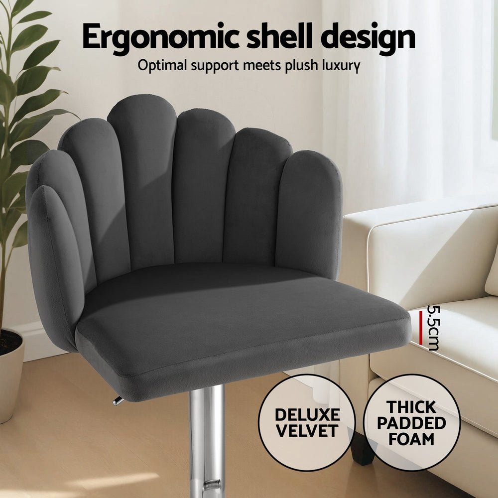 Bar Stool X2 Kitchen Dining Counter Gaslift Chair Adjustable Velvet Grey - Furniture > Bar Stools & Chairs > Table & Bar Stools - Rivercity House & Home Co. (ABN 18 642 972 209) - Affordable Modern Furniture Australia