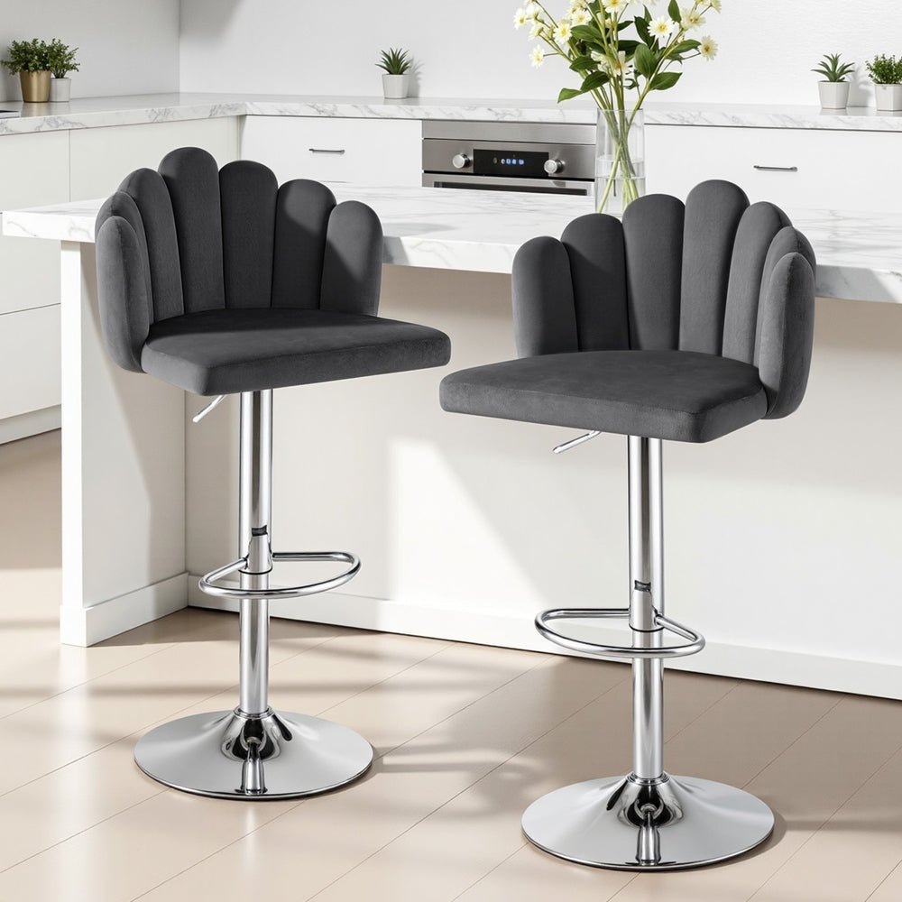 Bar Stool X2 Kitchen Dining Counter Gaslift Chair Adjustable Velvet Grey - Furniture > Bar Stools & Chairs > Table & Bar Stools - Rivercity House & Home Co. (ABN 18 642 972 209) - Affordable Modern Furniture Australia