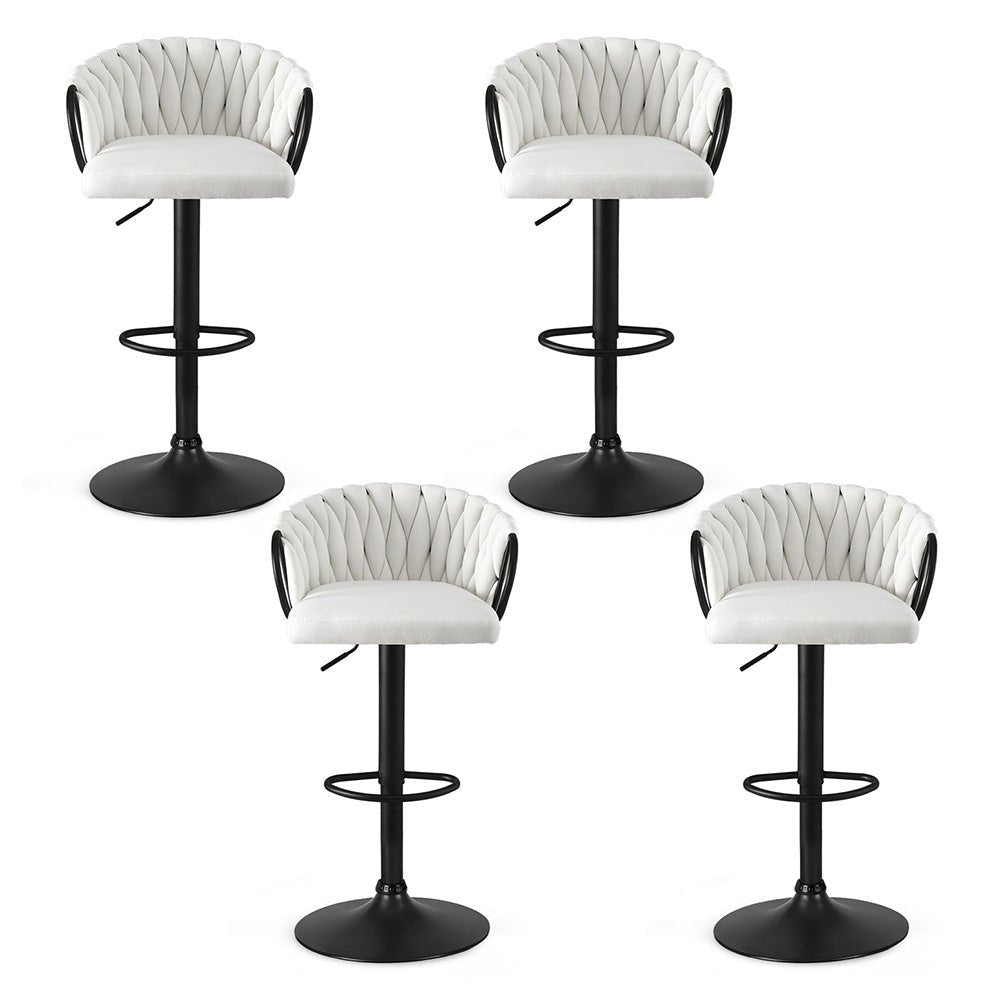 Bar Stool x4 Kitchen Dining Chair Counter Gaslift Woven Velvet Ivory - Furniture > Bar Stools & Chairs > Table & Bar Stools - Rivercity House & Home Co. (ABN 18 642 972 209) - Affordable Modern Furniture Australia