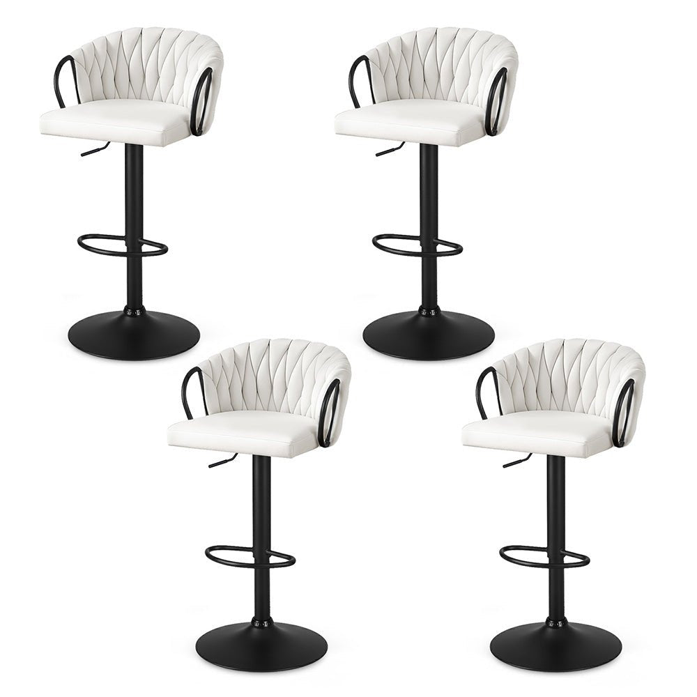 Bar Stool x4 Kitchen Dining Chair Counter Gaslift Woven Velvet Ivory - Furniture > Bar Stools & Chairs > Table & Bar Stools - Rivercity House & Home Co. (ABN 18 642 972 209) - Affordable Modern Furniture Australia