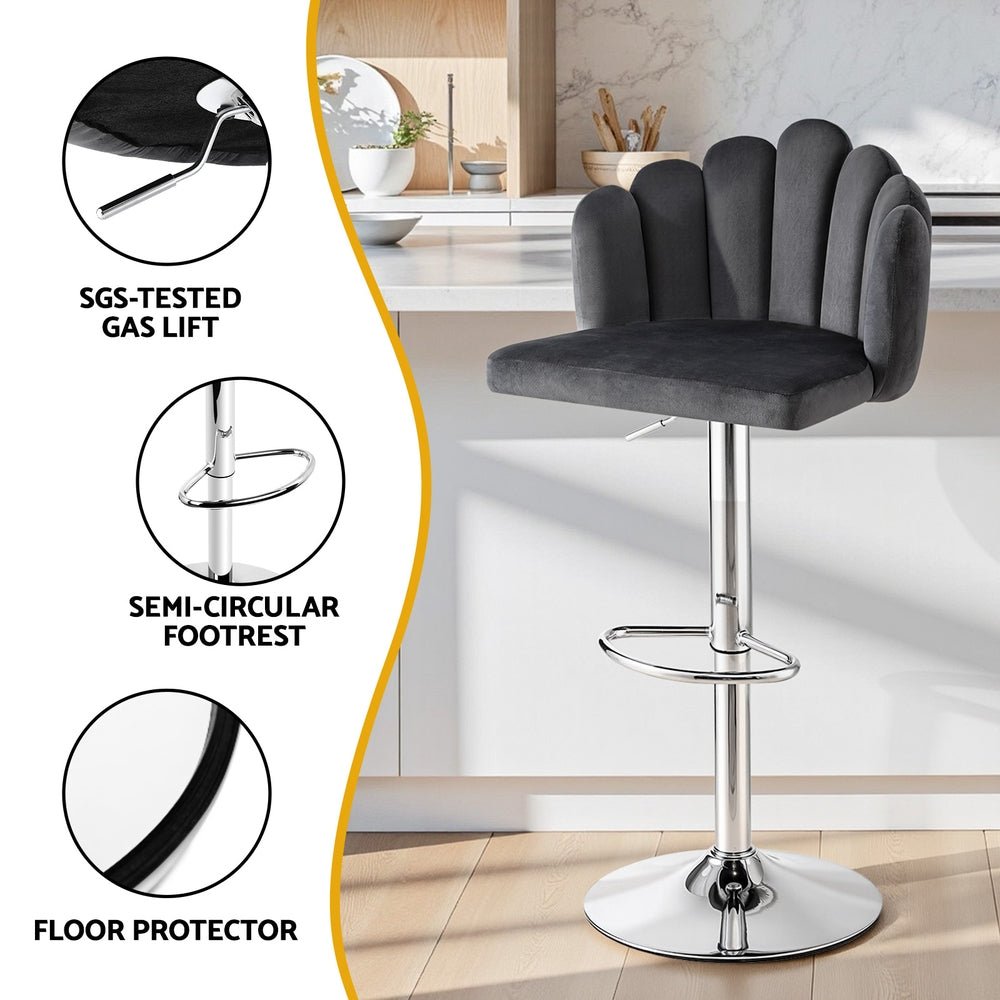 Bar Stool X4 Kitchen Dining Counter Gaslift Chair Adjustable Velvet Grey - Furniture > Bar Stools & Chairs > Table & Bar Stools - Rivercity House & Home Co. (ABN 18 642 972 209) - Affordable Modern Furniture Australia