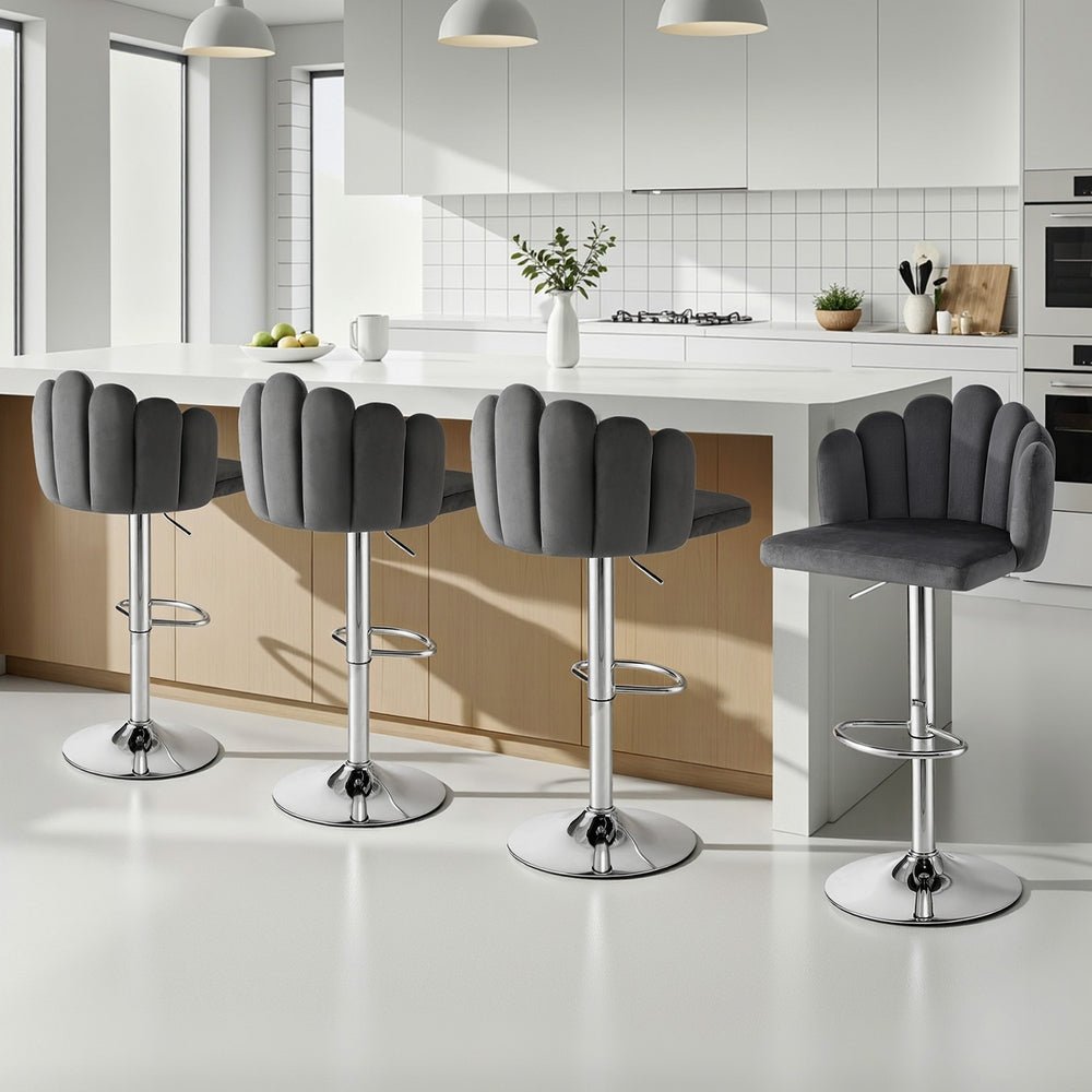 Bar Stool X4 Kitchen Dining Counter Gaslift Chair Adjustable Velvet Grey - Furniture > Bar Stools & Chairs > Table & Bar Stools - Rivercity House & Home Co. (ABN 18 642 972 209) - Affordable Modern Furniture Australia