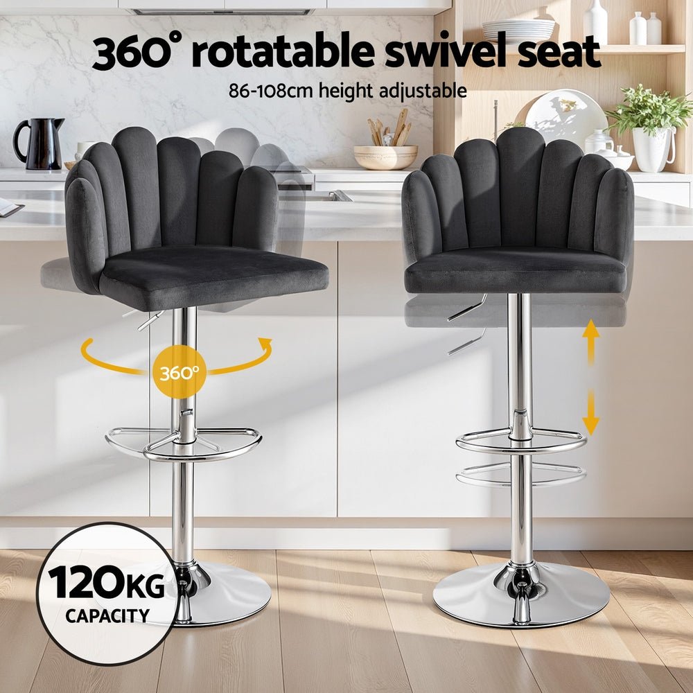Bar Stool X4 Kitchen Dining Counter Gaslift Chair Adjustable Velvet Grey - Furniture > Bar Stools & Chairs > Table & Bar Stools - Rivercity House & Home Co. (ABN 18 642 972 209) - Affordable Modern Furniture Australia