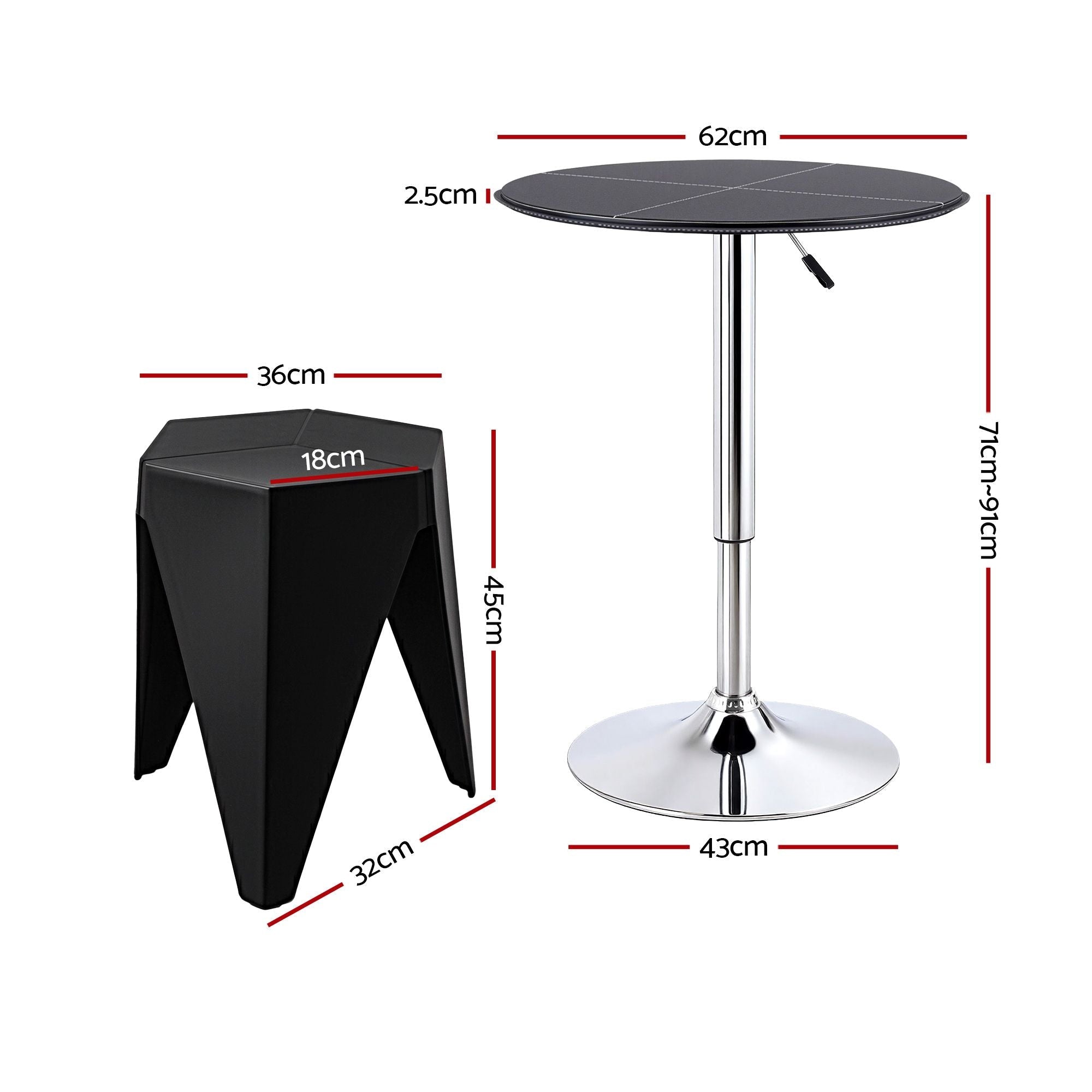 Bar Stools and Table Set 3PCS Dining Desk Kitchen Chair PVC Leather Black - Furniture > Bar Stools & Chairs > Table & Bar Stools - Rivercity House & Home Co. (ABN 18 642 972 209) - Affordable Modern Furniture Australia