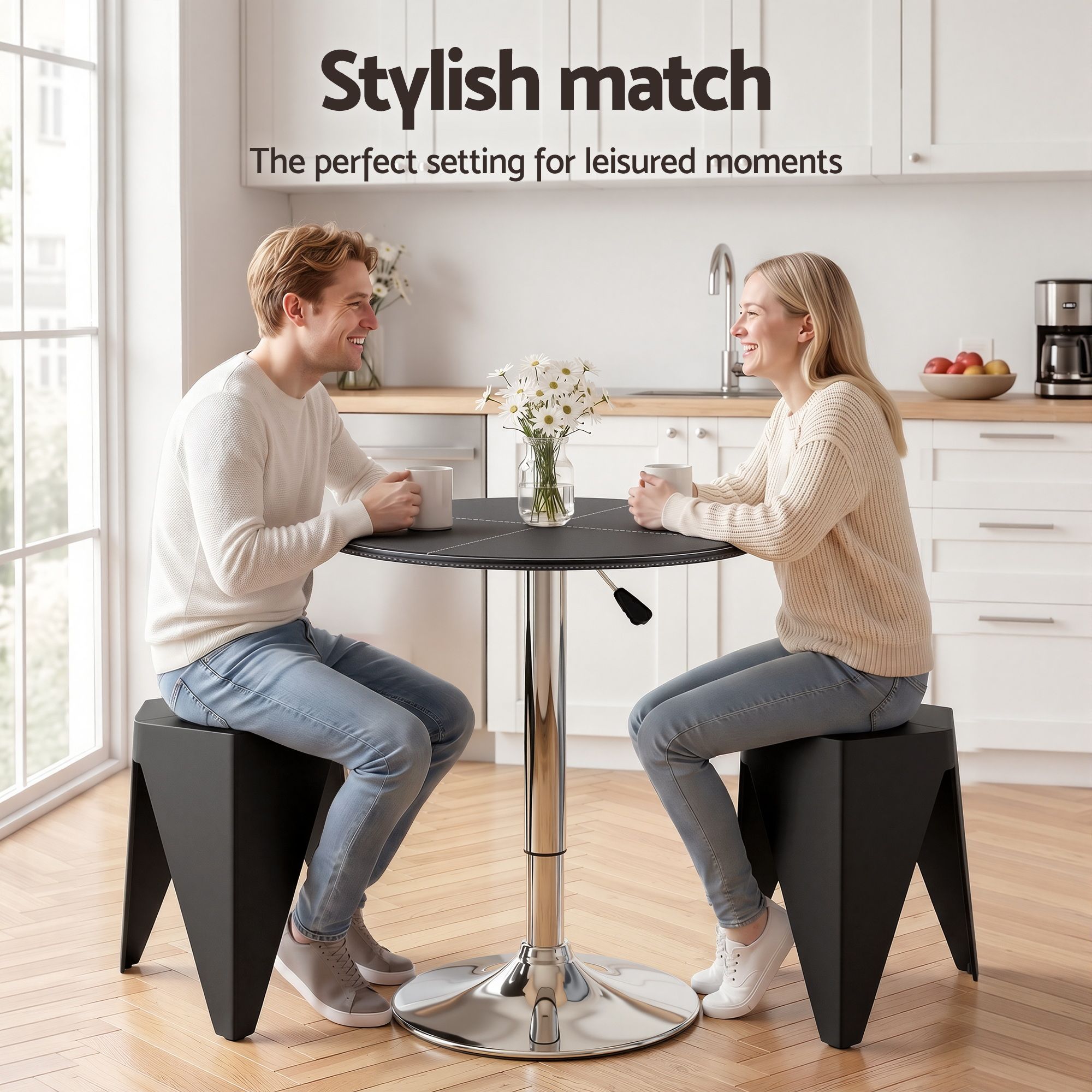 Bar Stools and Table Set 3PCS Dining Desk Kitchen Chair PVC Leather Black - Furniture > Bar Stools & Chairs > Table & Bar Stools - Rivercity House & Home Co. (ABN 18 642 972 209) - Affordable Modern Furniture Australia