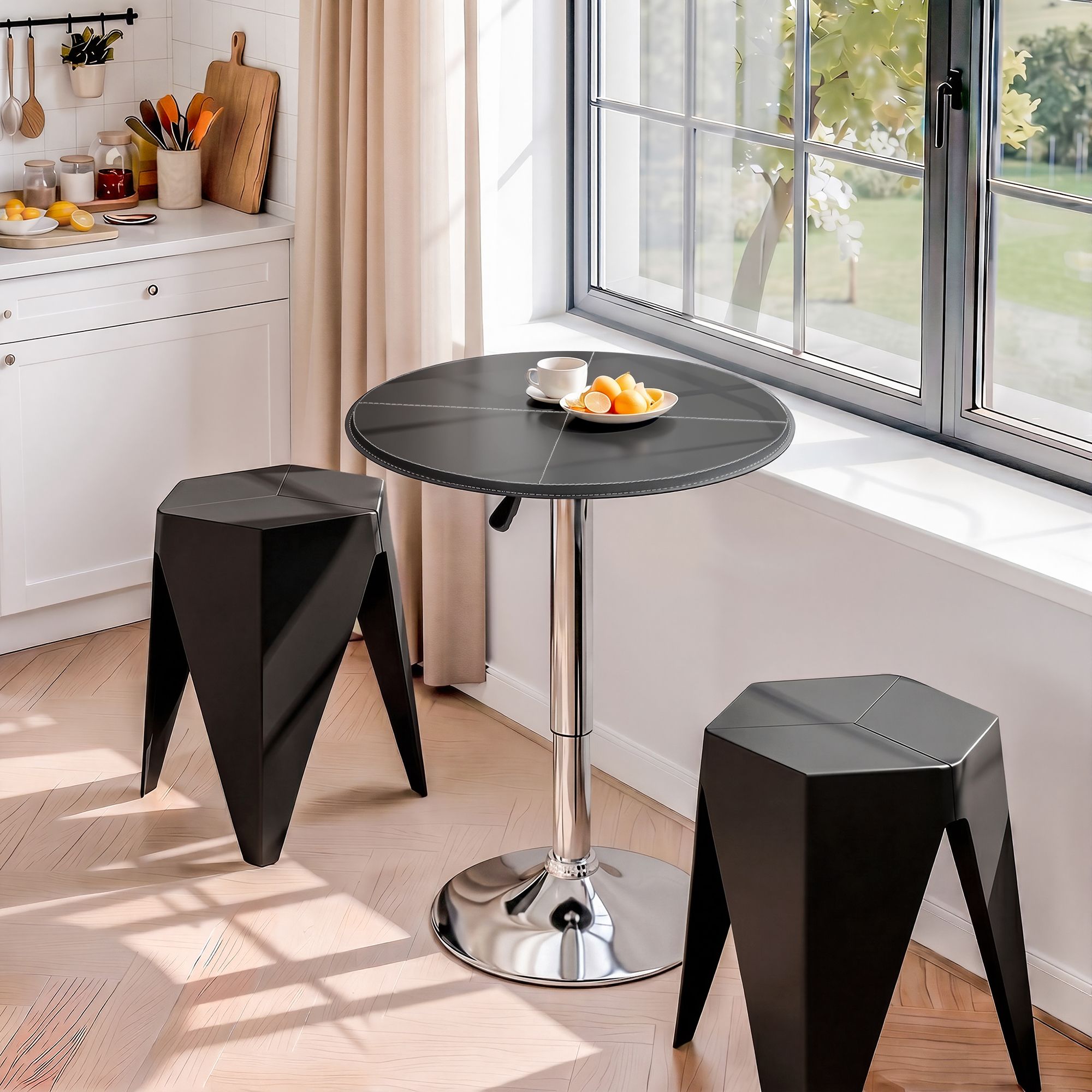 Bar Stools and Table Set 3PCS Dining Desk Kitchen Chair PVC Leather Black - Furniture > Bar Stools & Chairs > Table & Bar Stools - Rivercity House & Home Co. (ABN 18 642 972 209) - Affordable Modern Furniture Australia