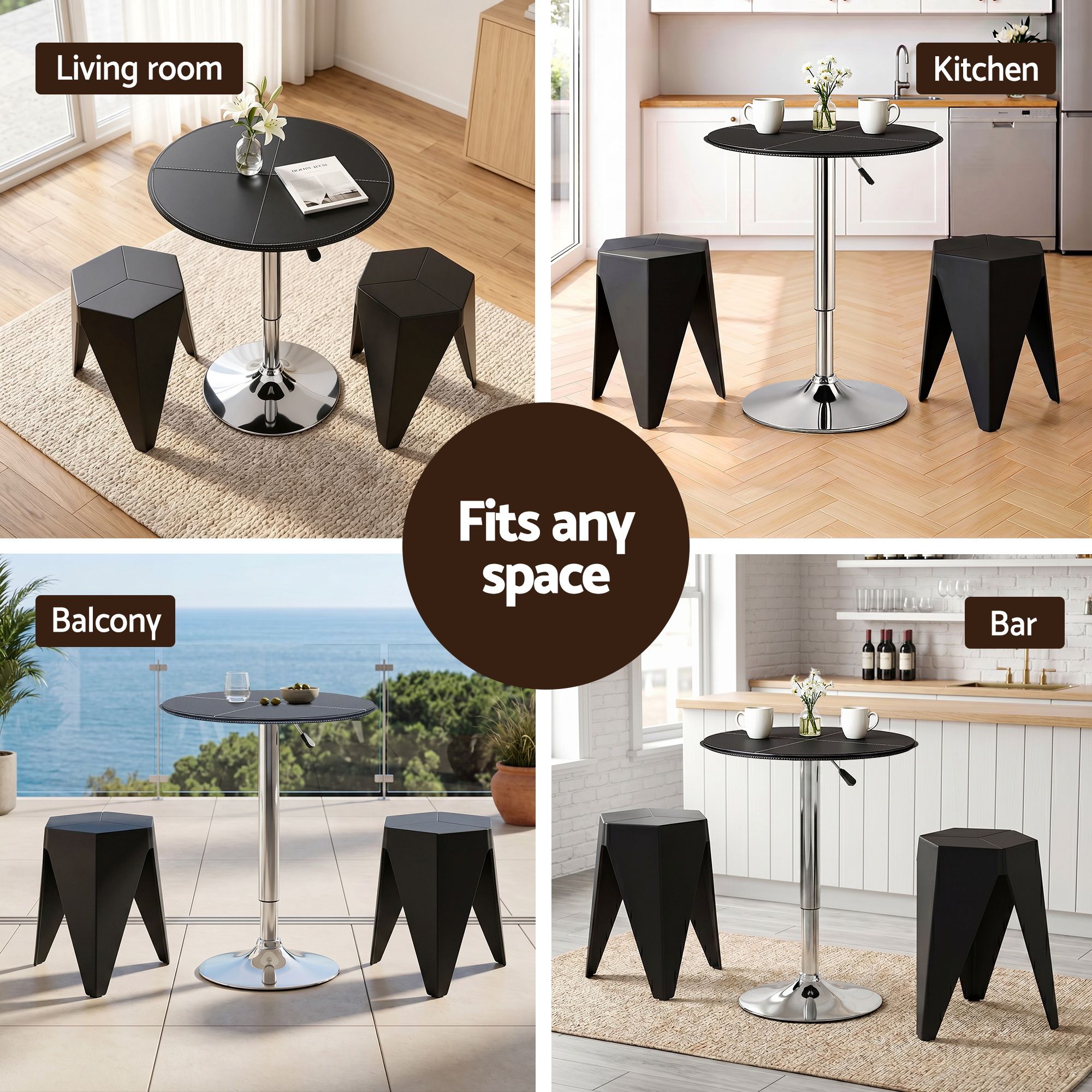 Bar Stools and Table Set 3PCS Dining Desk Kitchen Chair PVC Leather Black - Furniture > Bar Stools & Chairs > Table & Bar Stools - Rivercity House & Home Co. (ABN 18 642 972 209) - Affordable Modern Furniture Australia