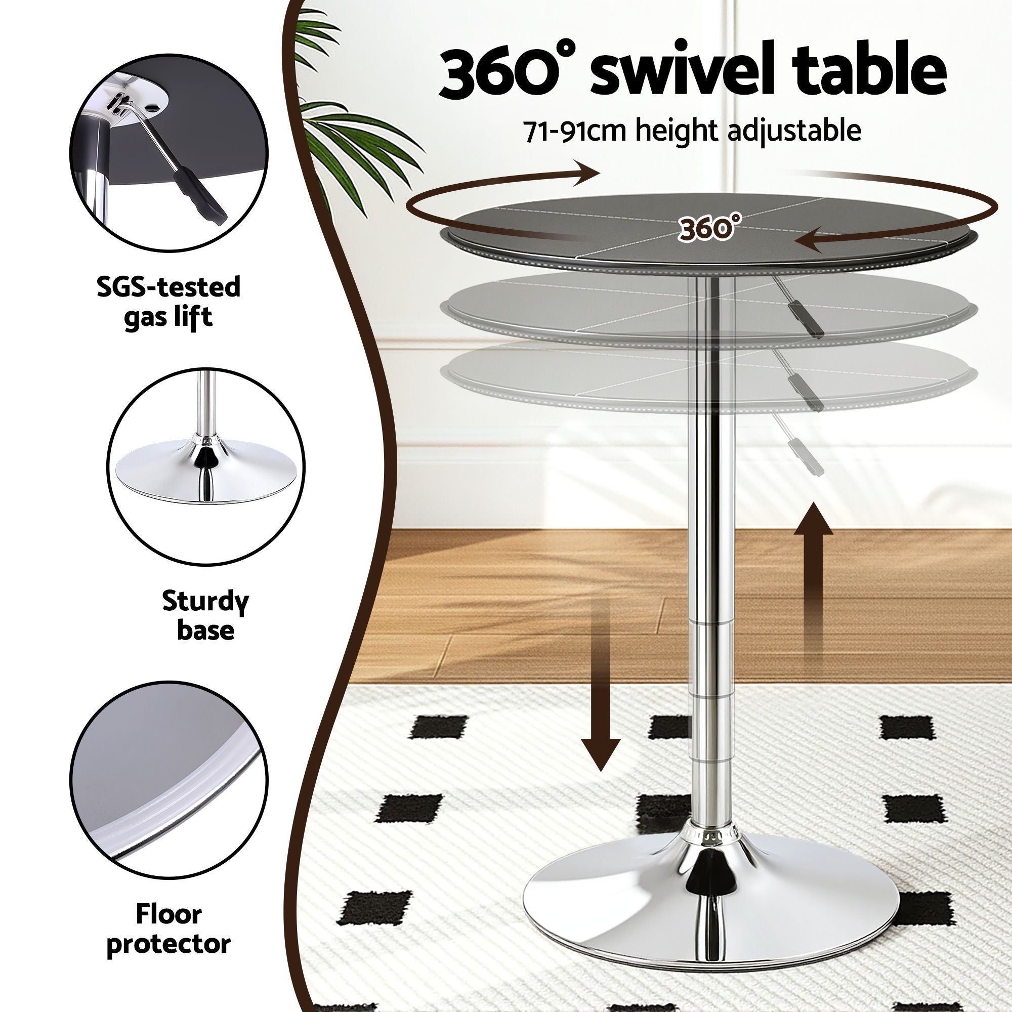 Bar Stools and Table Set 3PCS Dining Desk Kitchen Chair PVC Leather Black - Furniture > Bar Stools & Chairs > Table & Bar Stools - Rivercity House & Home Co. (ABN 18 642 972 209) - Affordable Modern Furniture Australia