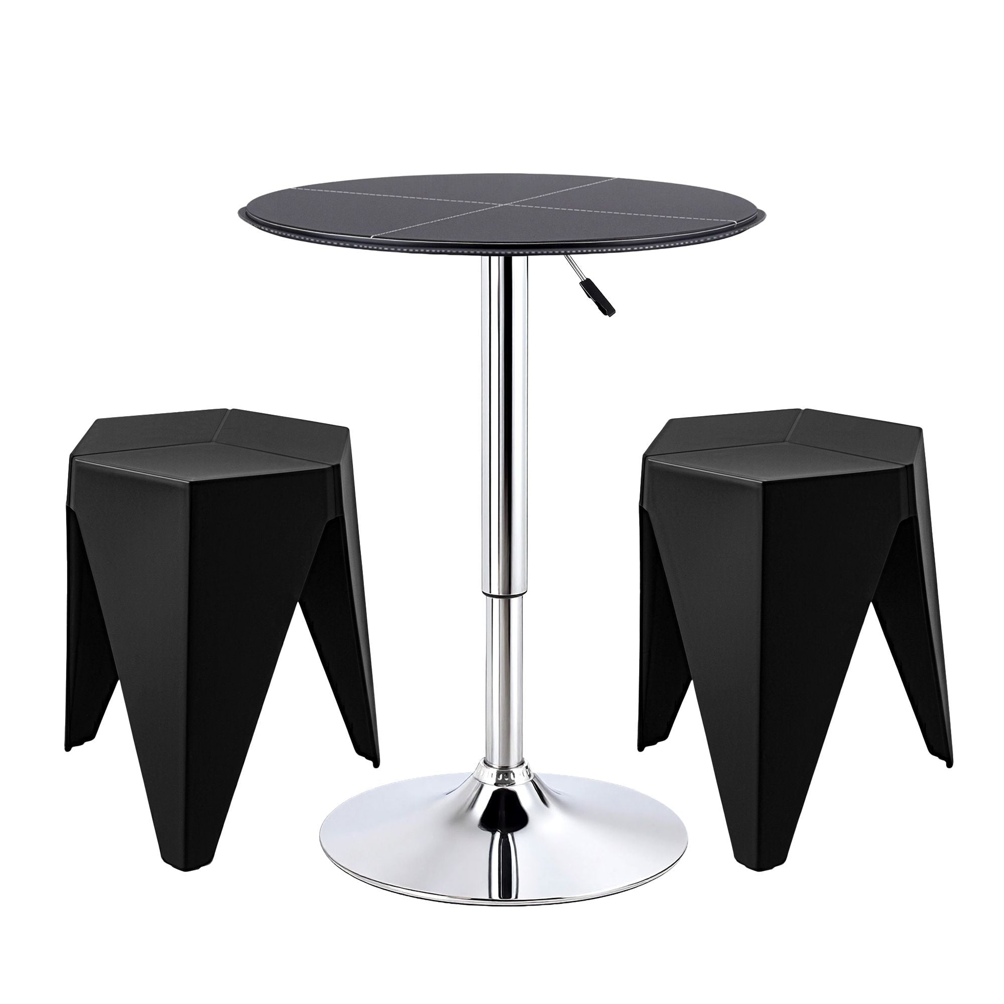 Bar Stools and Table Set 3PCS Dining Desk Kitchen Chair PVC Leather Black - Furniture > Bar Stools & Chairs > Table & Bar Stools - Rivercity House & Home Co. (ABN 18 642 972 209) - Affordable Modern Furniture Australia