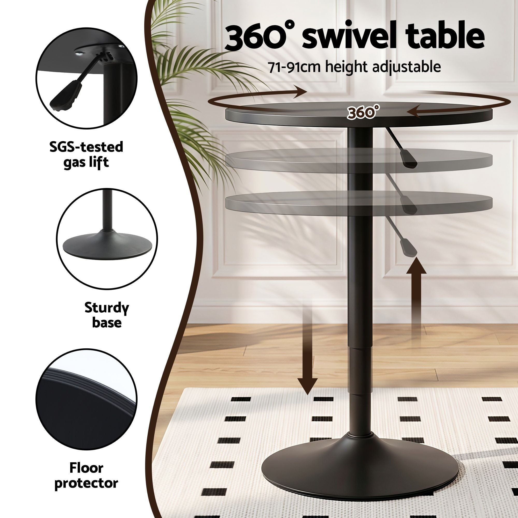 Bar Stools and Table Set 3PCS Dining Desk Kitchen Chairs Cafe Pub Black - Furniture > Bar Stools & Chairs > Table & Bar Stools - Rivercity House & Home Co. (ABN 18 642 972 209) - Affordable Modern Furniture Australia
