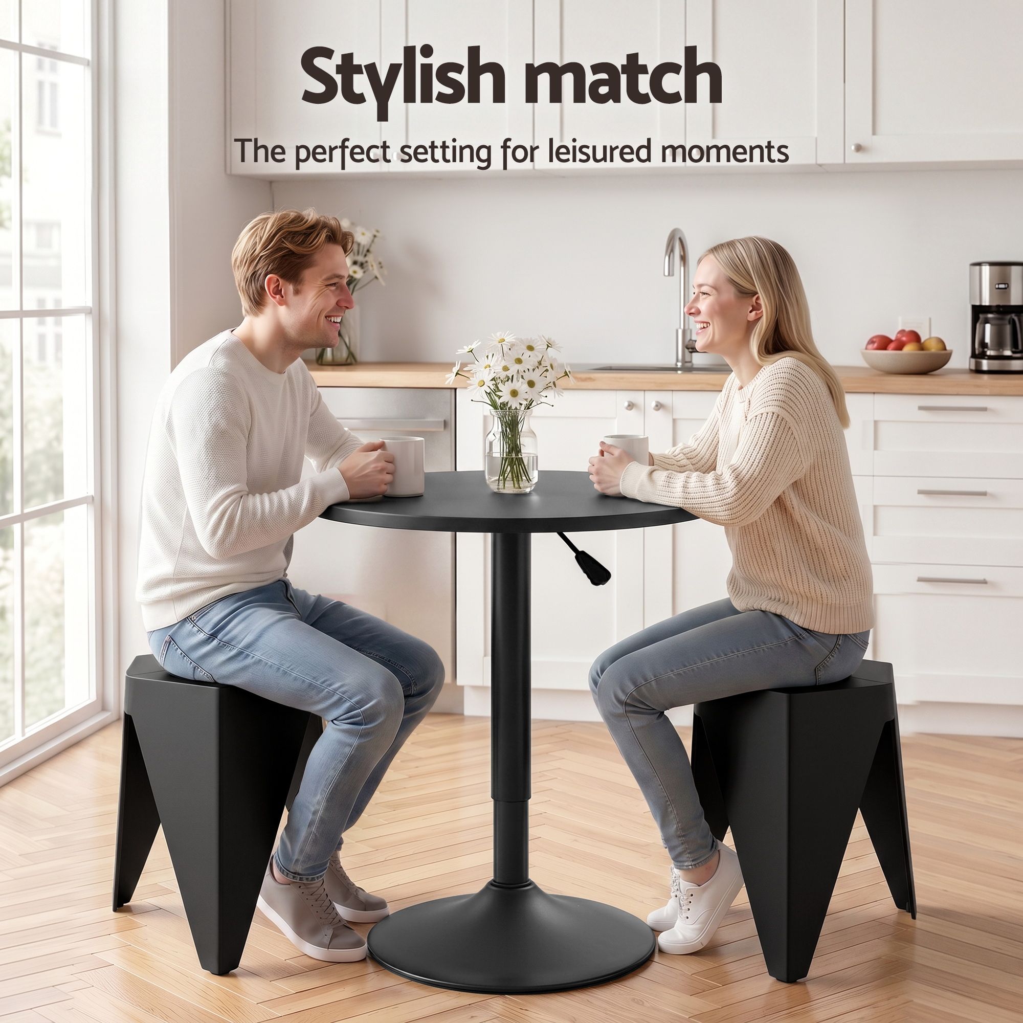 Bar Stools and Table Set 3PCS Dining Desk Kitchen Chairs Cafe Pub Black - Furniture > Bar Stools & Chairs > Table & Bar Stools - Rivercity House & Home Co. (ABN 18 642 972 209) - Affordable Modern Furniture Australia