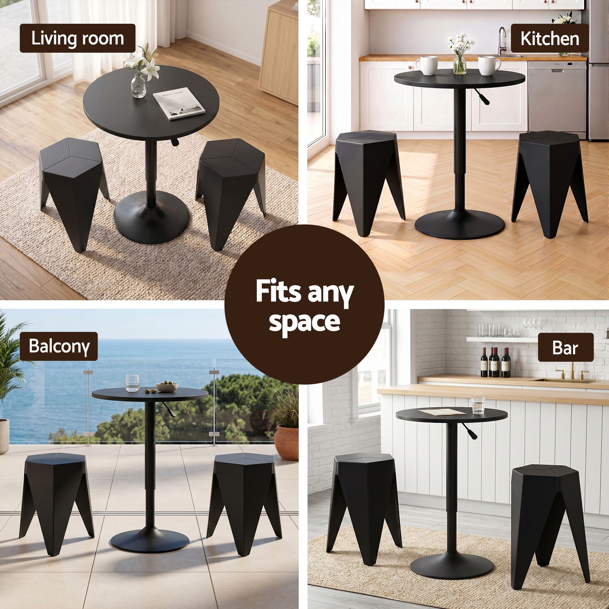 Bar Stools and Table Set 3PCS Dining Desk Kitchen Chairs Cafe Pub Black - Furniture > Bar Stools & Chairs > Table & Bar Stools - Rivercity House & Home Co. (ABN 18 642 972 209) - Affordable Modern Furniture Australia