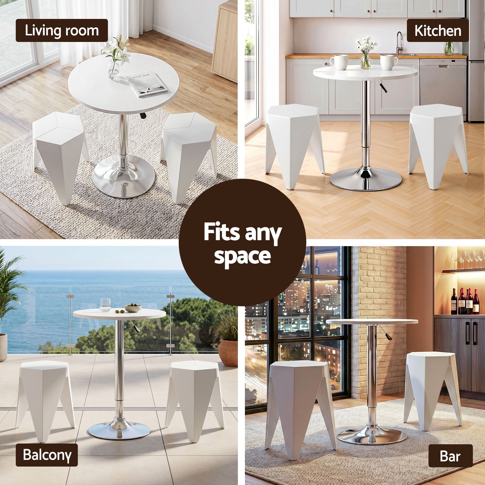 Bar Stools and Table Set 3PCS Dining Desk Kitchen Chairs Cafe Pub White - Furniture > Bar Stools & Chairs > Table & Bar Stools - Rivercity House & Home Co. (ABN 18 642 972 209) - Affordable Modern Furniture Australia
