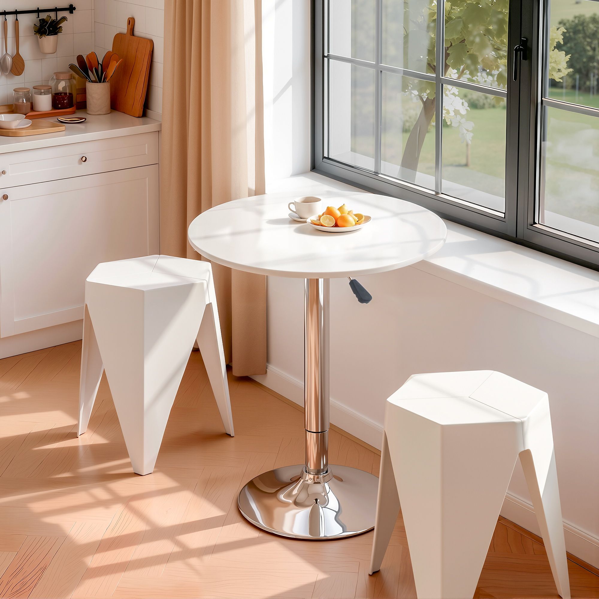Bar Stools and Table Set 3PCS Dining Desk Kitchen Chairs Cafe Pub White - Furniture > Bar Stools & Chairs > Table & Bar Stools - Rivercity House & Home Co. (ABN 18 642 972 209) - Affordable Modern Furniture Australia