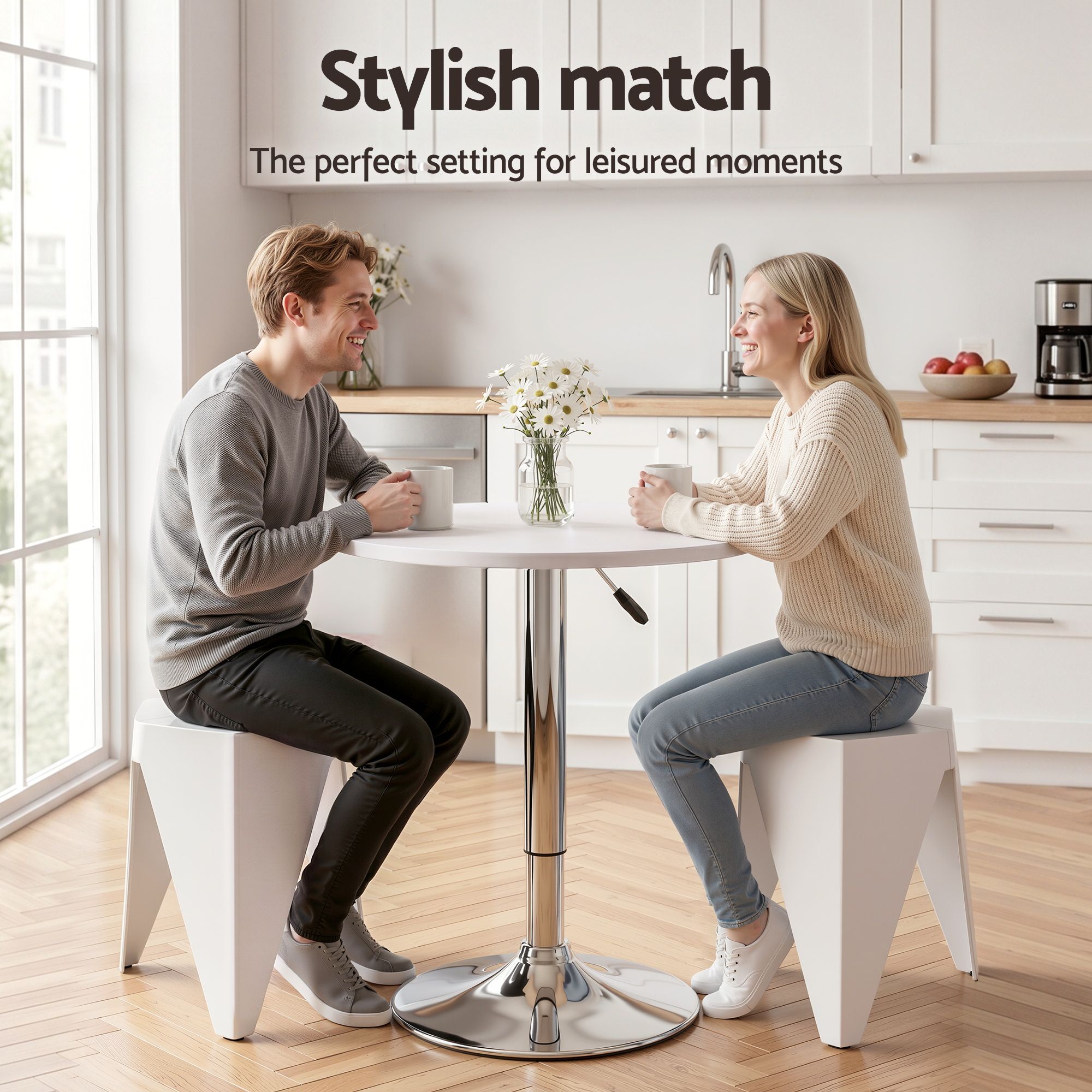 Bar Stools and Table Set 3PCS Dining Desk Kitchen Chairs Cafe Pub White - Furniture > Bar Stools & Chairs > Table & Bar Stools - Rivercity House & Home Co. (ABN 18 642 972 209) - Affordable Modern Furniture Australia