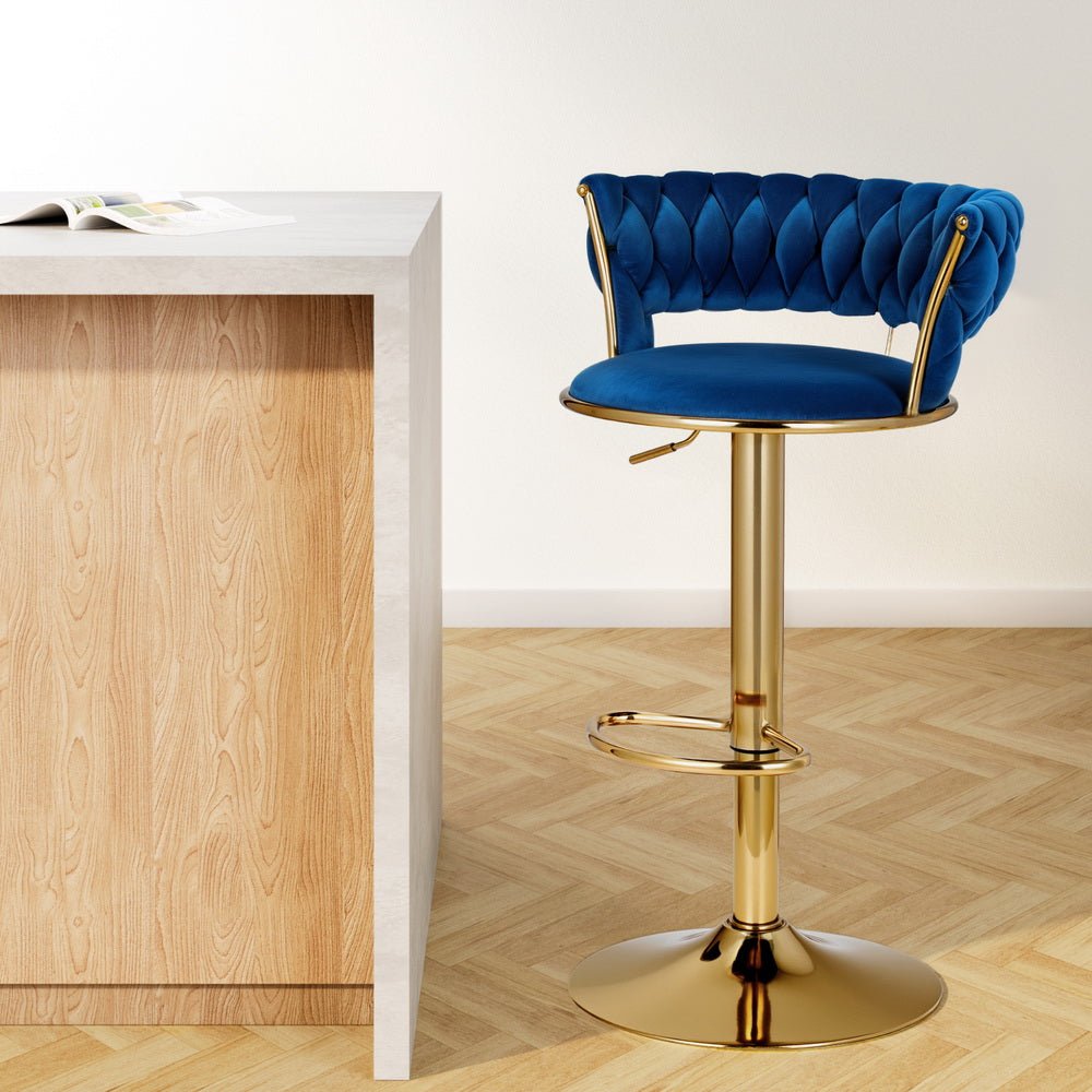 Bar Stools Gas Lift Velvet Woven Backrest Navy - Furniture > Bar Stools & Chairs > Table & Bar Stools - Rivercity House & Home Co. (ABN 18 642 972 209) - Affordable Modern Furniture Australia