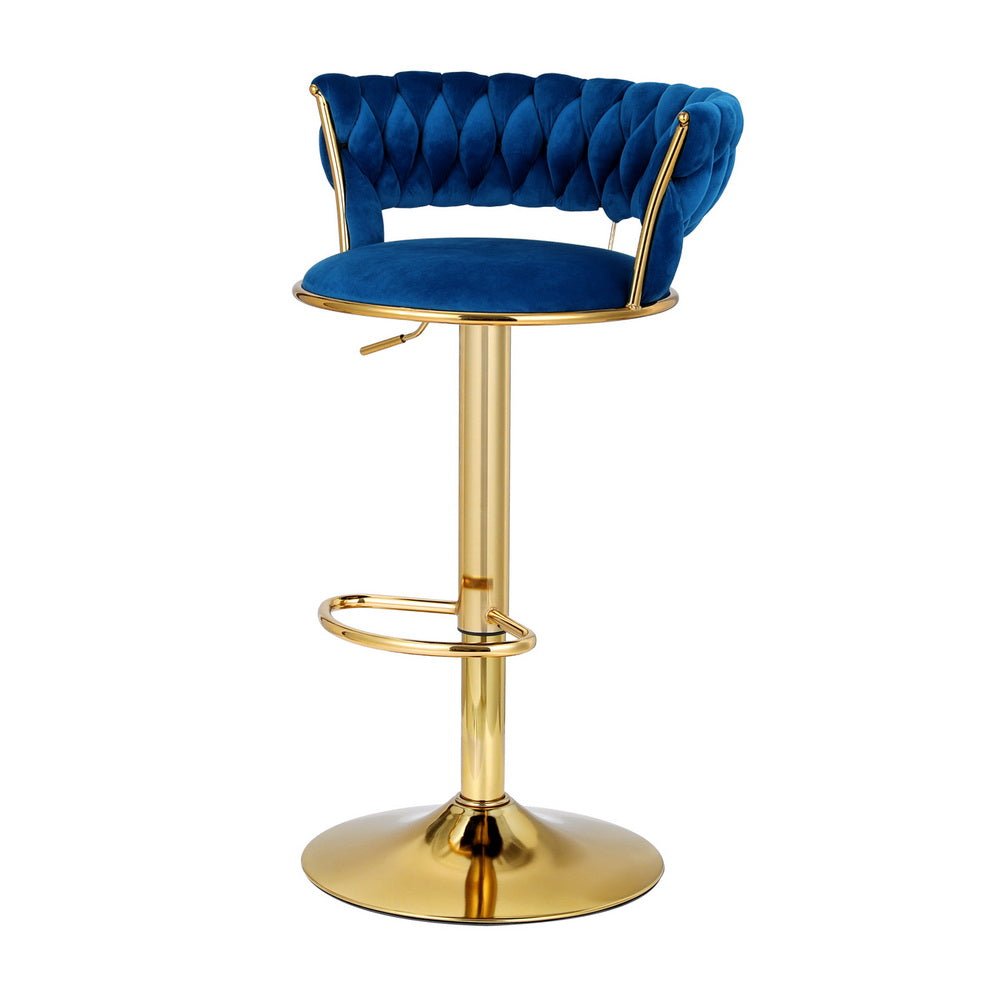 Bar Stools Gas Lift Velvet Woven Backrest Navy - Furniture > Bar Stools & Chairs > Table & Bar Stools - Rivercity House & Home Co. (ABN 18 642 972 209) - Affordable Modern Furniture Australia