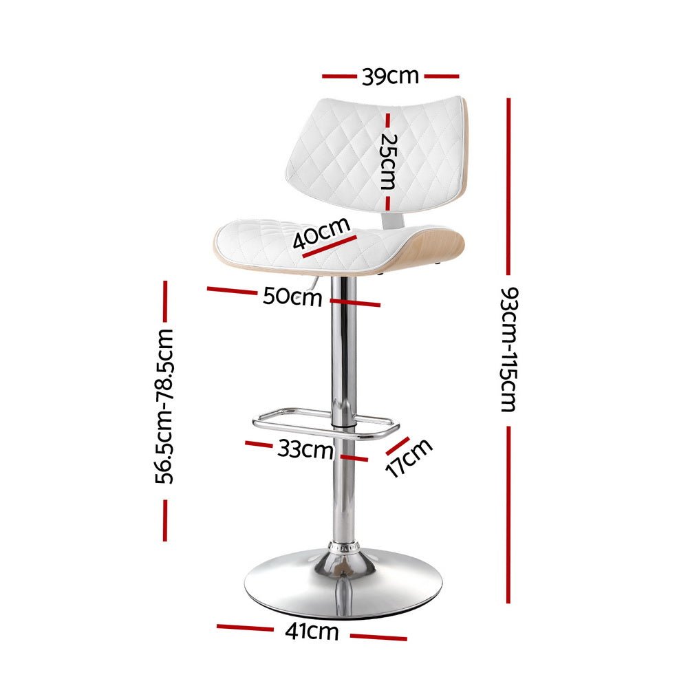 Bar Stools Kitchen Dining Chairs Gas Lift Stool Wooden Leather White - Furniture > Bar Stools & Chairs - Rivercity House & Home Co. (ABN 18 642 972 209) - Affordable Modern Furniture Australia