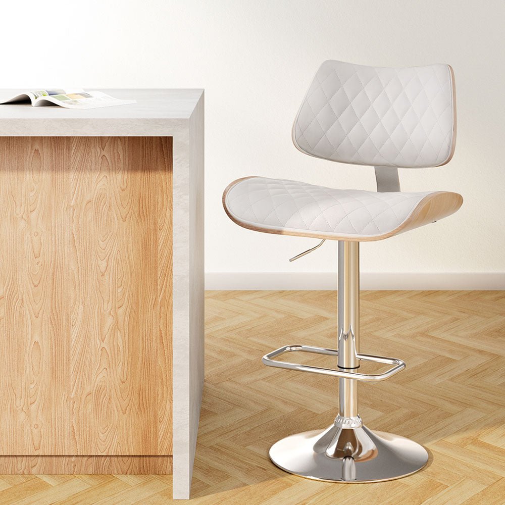 Bar Stools Kitchen Dining Chairs Gas Lift Stool Wooden Leather White - Furniture > Bar Stools & Chairs - Rivercity House & Home Co. (ABN 18 642 972 209) - Affordable Modern Furniture Australia