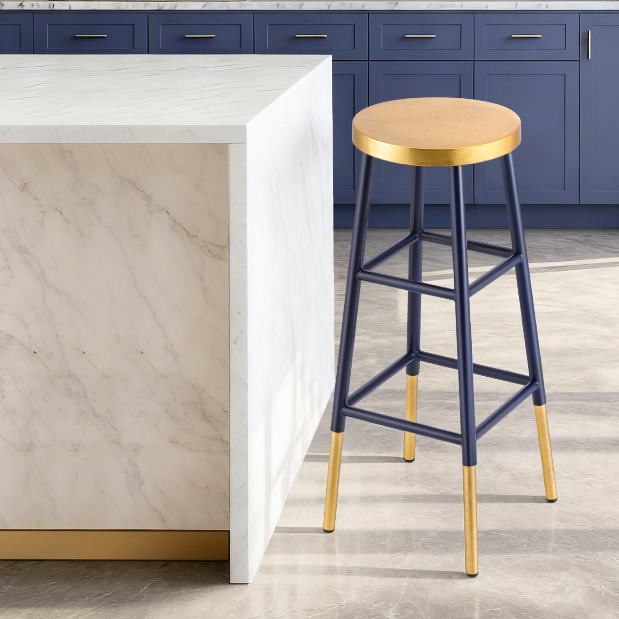 Bar Stools Metal Gold Navy - Furniture > Bar Stools & Chairs > Table & Bar Stools - Rivercity House & Home Co. (ABN 18 642 972 209) - Affordable Modern Furniture Australia