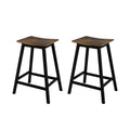 Set of 2 Wooden Industrial Rustic Kitchen Counter Bar Stools - Brown