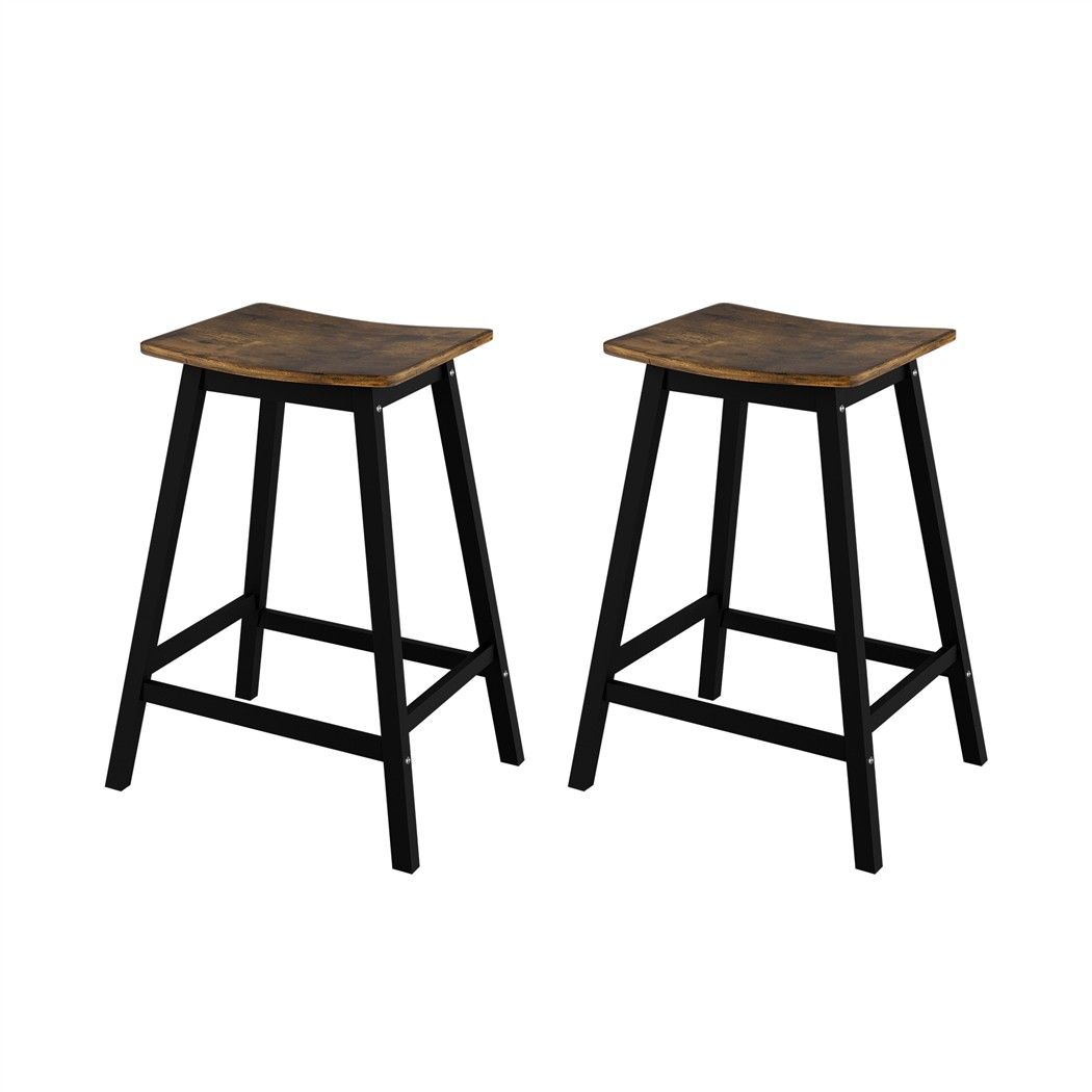Bar Stools Set of 2 Kitchen Counter Stools Wooden Industrial Rustic Brown - Furniture > Bar Stools & Chairs > Table & Bar Stools - Rivercity House & Home Co. (ABN 18 642 972 209) - Affordable Modern Furniture Australia