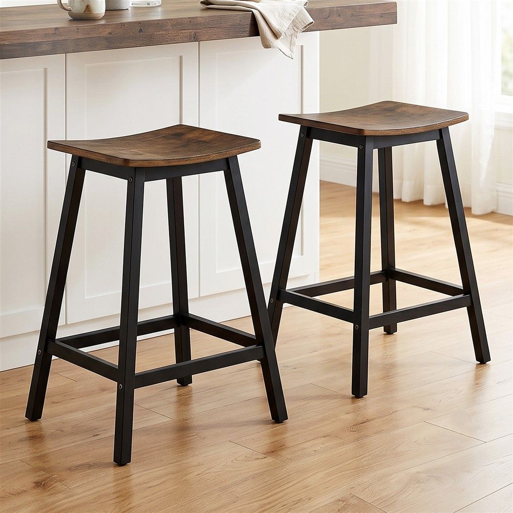 Bar Stools Set of 2 Kitchen Counter Stools Wooden Industrial Rustic Brown - Furniture > Bar Stools & Chairs > Table & Bar Stools - Rivercity House & Home Co. (ABN 18 642 972 209) - Affordable Modern Furniture Australia