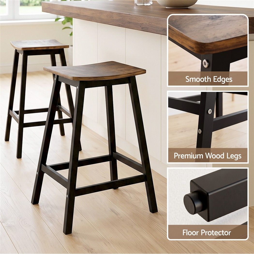 Bar Stools Set of 2 Kitchen Counter Stools Wooden Industrial Rustic Brown - Furniture > Bar Stools & Chairs > Table & Bar Stools - Rivercity House & Home Co. (ABN 18 642 972 209) - Affordable Modern Furniture Australia