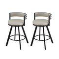 Set of 2 Swivel Bar Stools with Metal Frame and Beige PU Leather Seat - Black