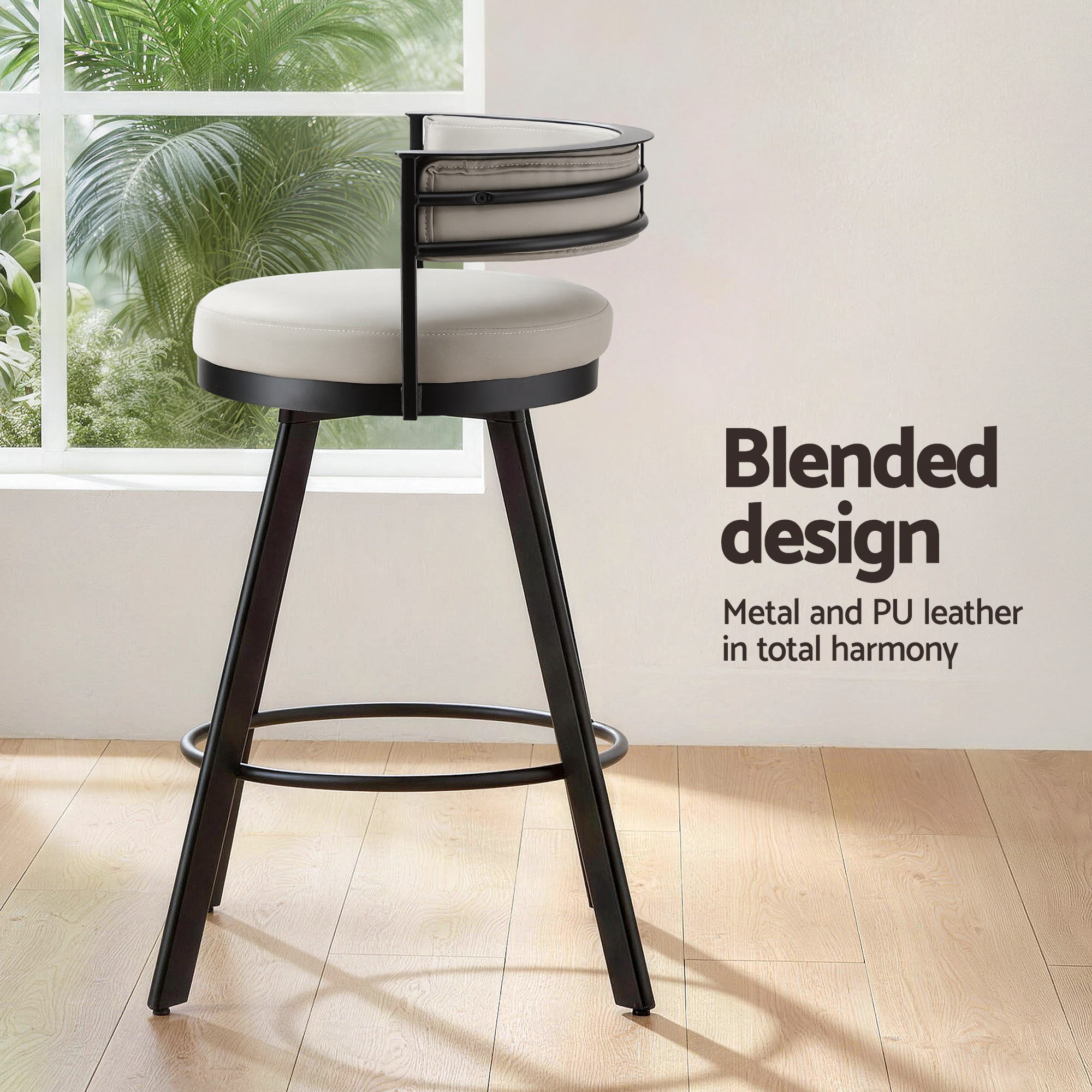 Bar Stools Set of 2 Swivel Kitchen Chair Metal Counter Beige Leather - Furniture > Bar Stools & Chairs > Table & Bar Stools - Rivercity House & Home Co. (ABN 18 642 972 209) - Affordable Modern Furniture Australia