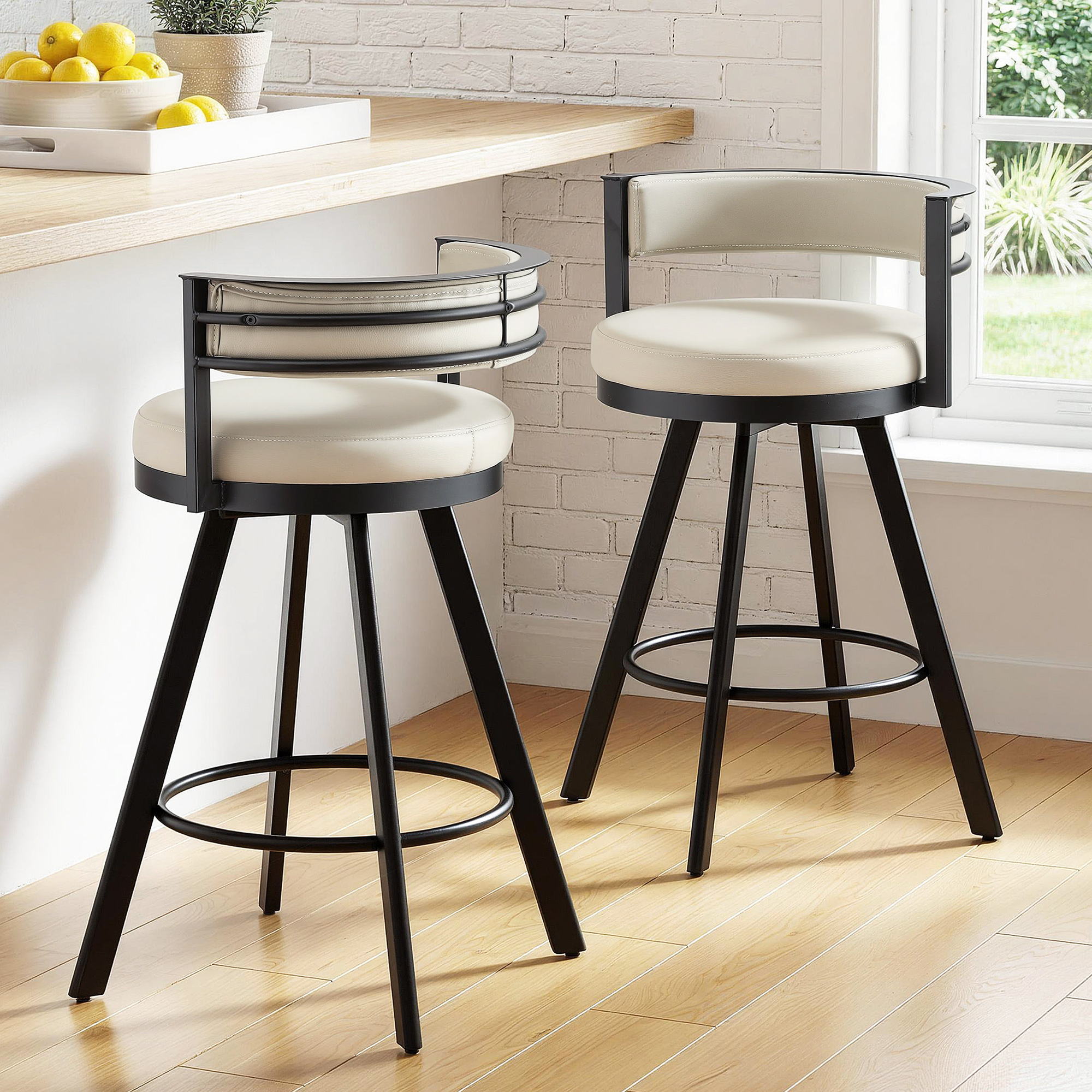 Bar Stools Set of 2 Swivel Kitchen Chair Metal Counter Beige Leather - Furniture > Bar Stools & Chairs > Table & Bar Stools - Rivercity House & Home Co. (ABN 18 642 972 209) - Affordable Modern Furniture Australia